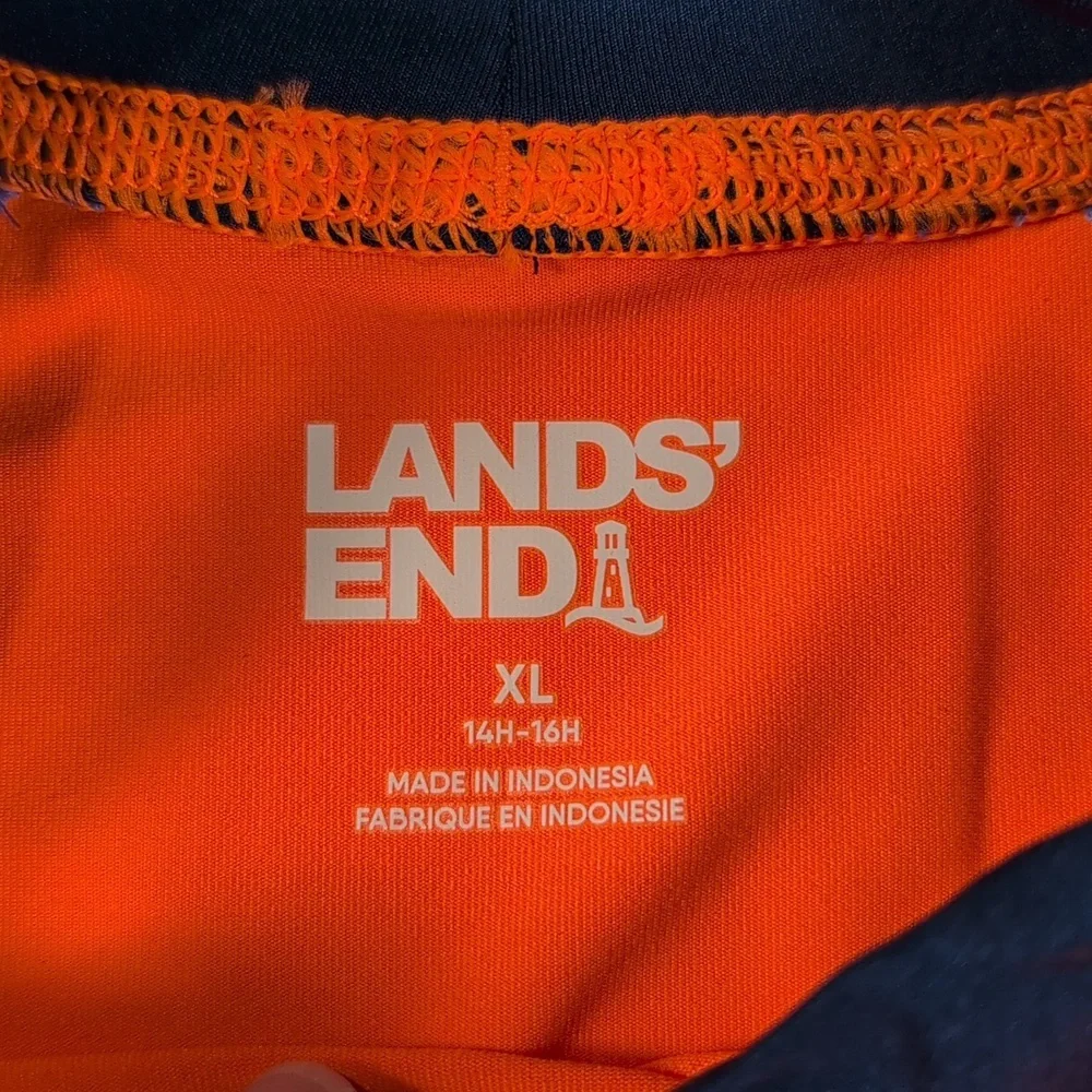 Lands End Short Sleeve Orange & Blue Rash Guard Swim Shirt Husky XL